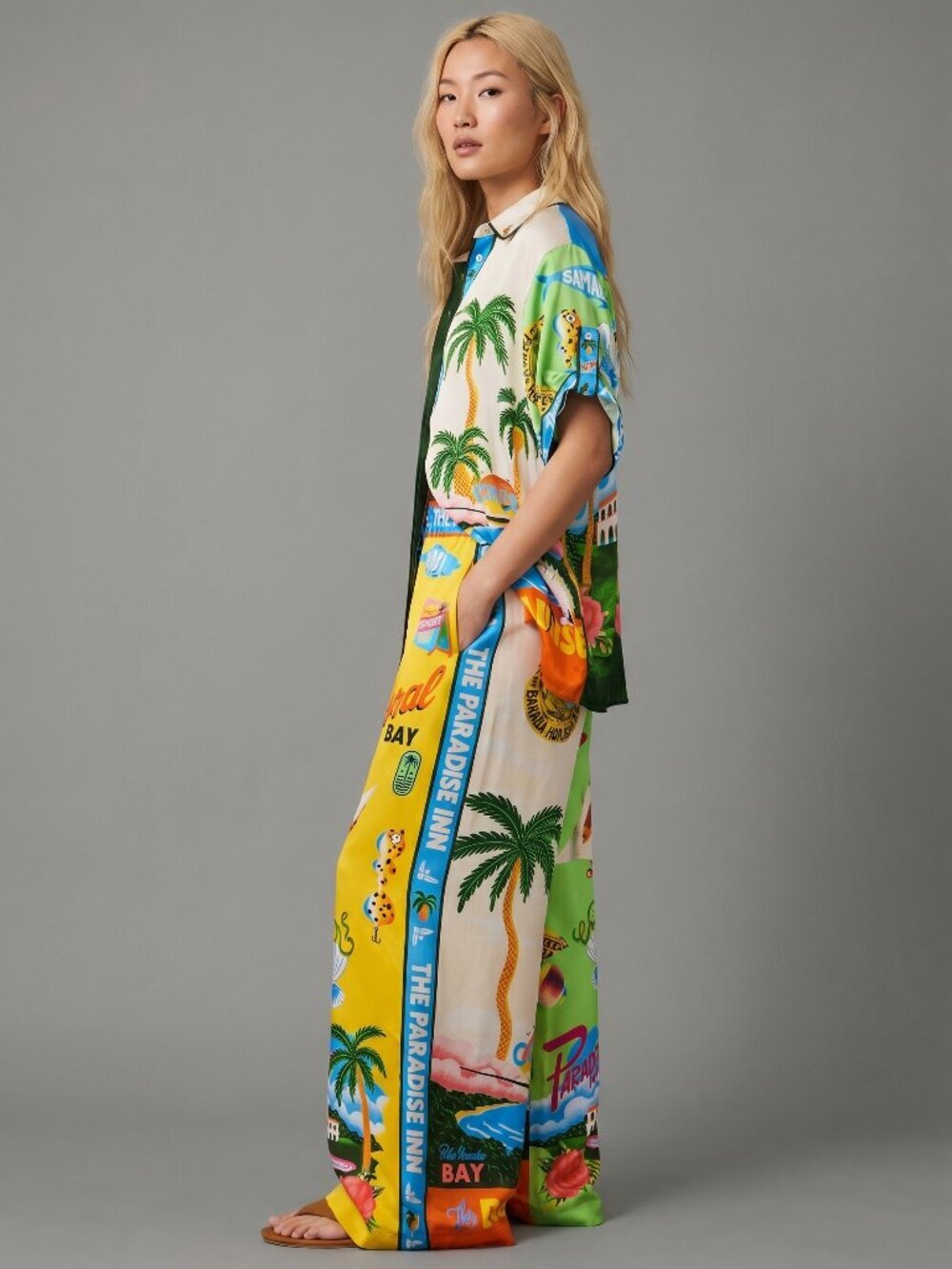 Women’s Tropical Print 2 Piece Set Wide Leg Pants Vacation Resort Outfit